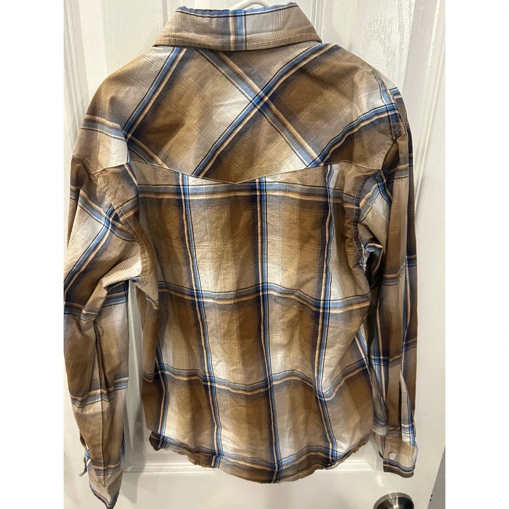 Roper Boys Brown Blue Plaid Western Long Sleeve Snap Shirt Size‎ 8-10 k7174